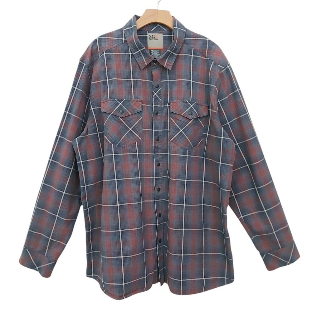 5.11 Tactical Shirt Mens 2XL Blue Plaid Long Sleeve Snap Classic Fit Work Cotton